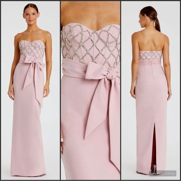 MAC DUGGAL 2294 Strapless Crepe Embellished Bustier Gown With Bow - Picture 1 of 15